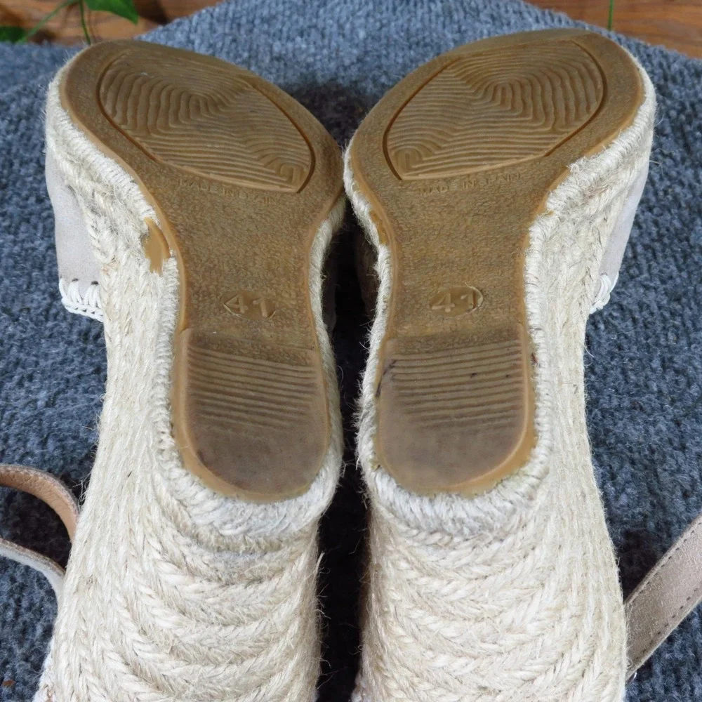 Paseart Women Espadrille Wedge Sandals Size 41 Summer Vacation Beige Suede